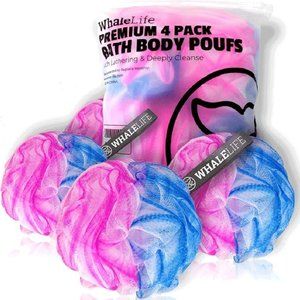 Shower Puff 4 Pack Blue And Pink Bath Sponge